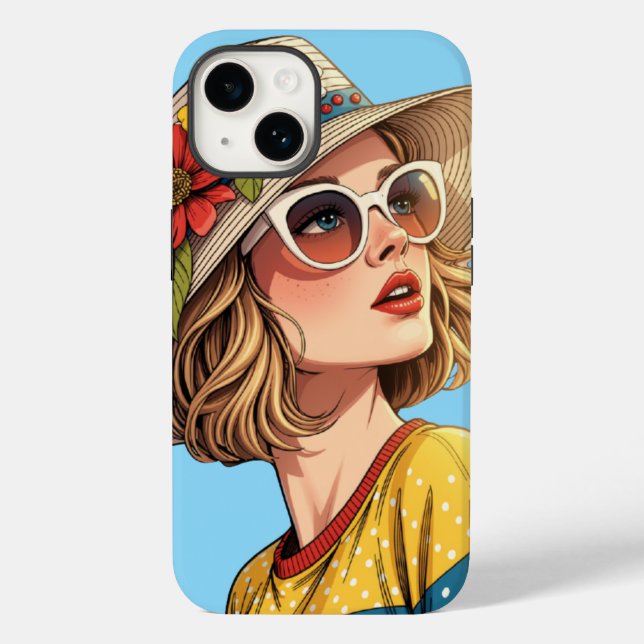 Arte Pop Retro de Verão Mulher de Óculos de Sol (Verso)