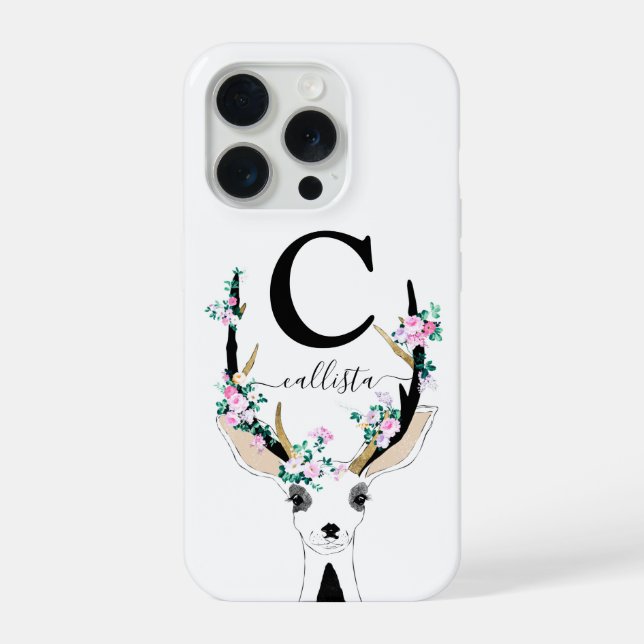 Artes Monograma de Animal de Veado Floral Rosa Fof (Verso)