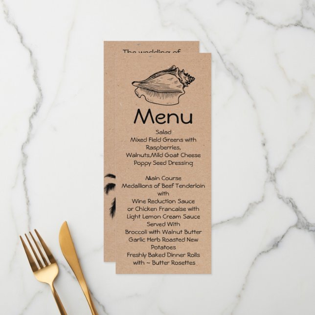 Artesanato Beach Theme Skinny Weding Menu Mesa (Frente/Verso In Situ)