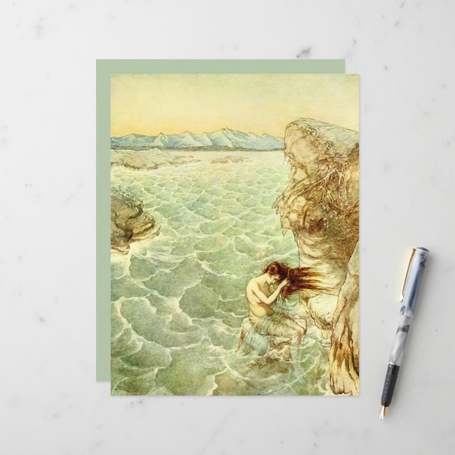 Arthur Rackham Illustration Nymph em um Rock Paper (Frente/Verso In Situ)