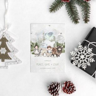 Artic Whimsy Cartão de Férias de Paz, Amor e Luz