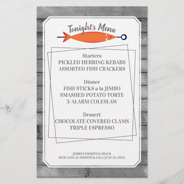 Artigos de marisco para cardápios de peixe (Frente)