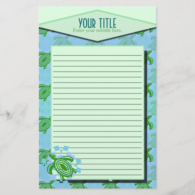Artigos de papelaria alinhados da tartaruga verde (Frente)