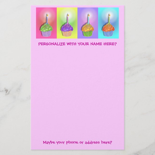Artigos de papelaria - cupcakes do aniversário (Frente)