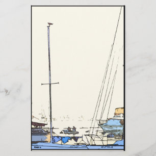 Artigos de papelaria da cena dos barcos do porto