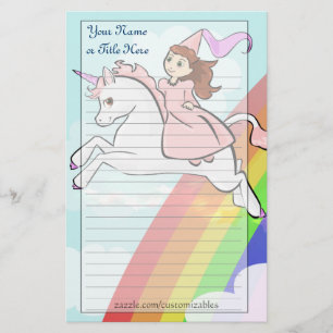 Artigos de papelaria da princesa e do unicórnio