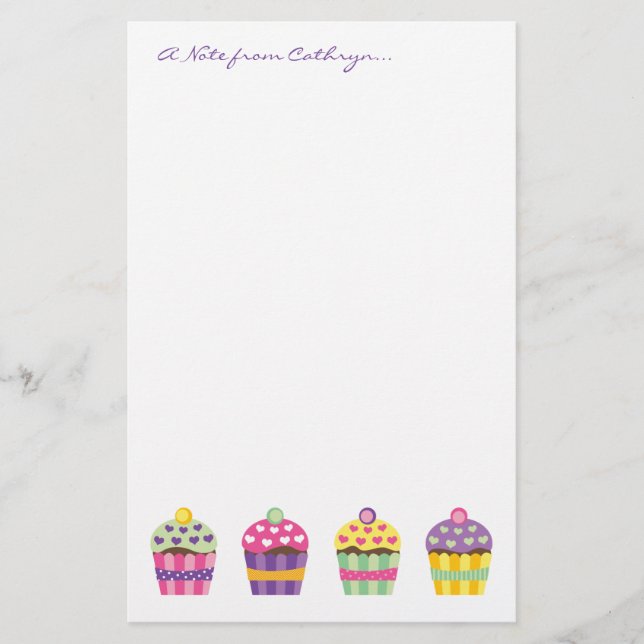 Artigos de papelaria do cupcake do coração (Frente)