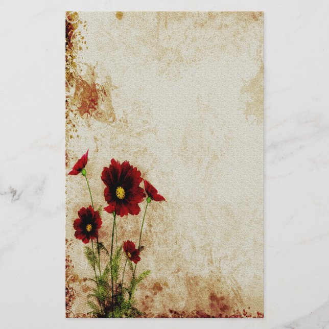 Artigos de papelaria florais vermelhos (Frente)