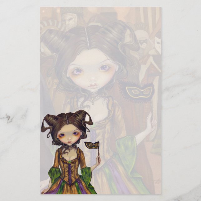 "Artigos de papelaria na bola de mascarada" (Frente)