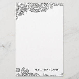 Artigos de papelaria personalizados Paisley pretos
