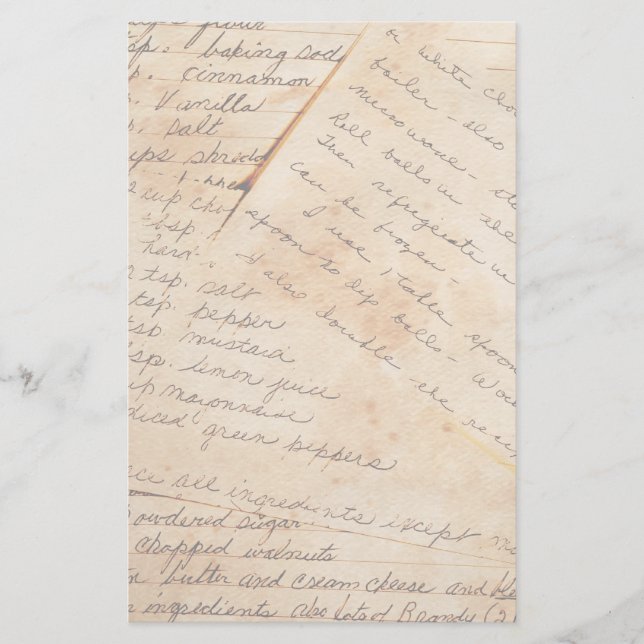 Artigos de papelaria velhos das receitas da (Frente)