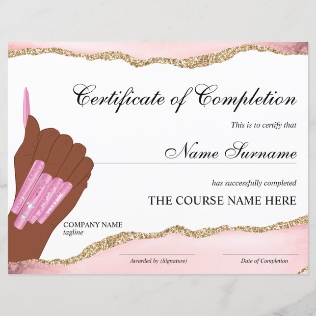 Artista de unhas do curso de Prêmio do certificado (Frente)