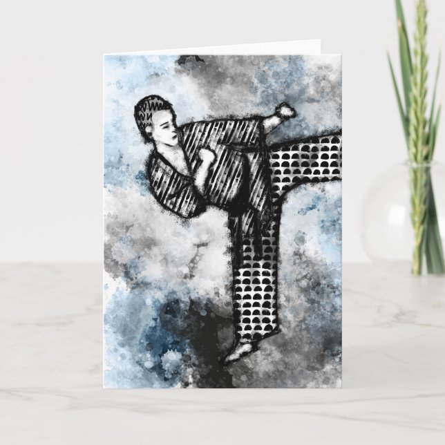 Artista marcial saudando cartão Karate Kick Judo (Frente)