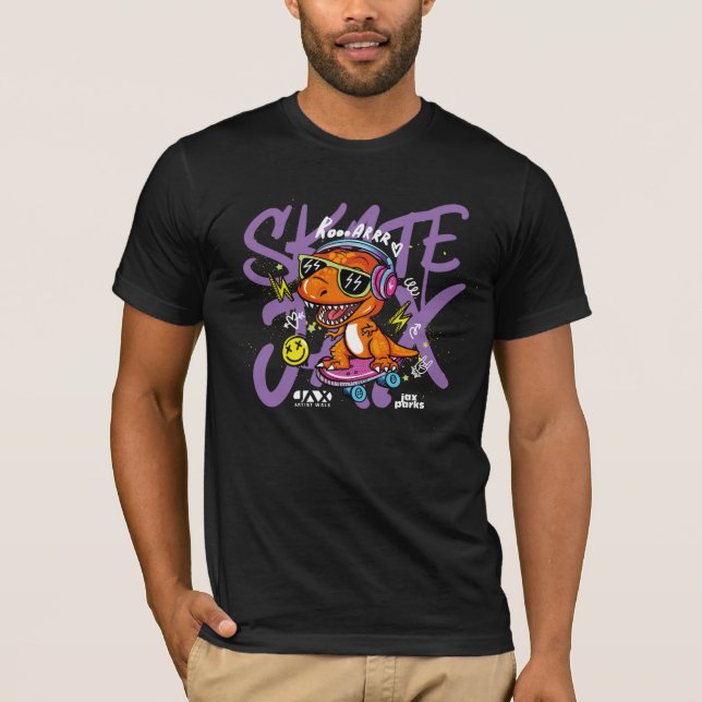 Artista Walk Skate Park Dino T-Shirt (Escuro) (Frente)