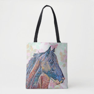 Artsy Colorful Horse Vintage Style Bag Tote
