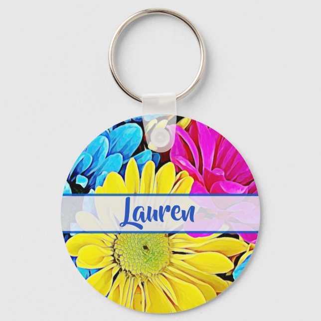 Artsy Floral Daisy Name Chaveiro (Frente)