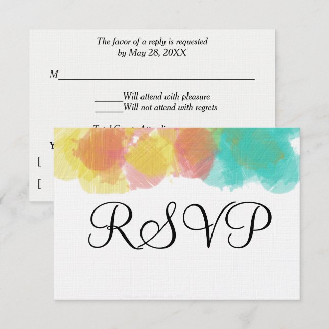 Artsy Gouache Pink Yellow Blue Watercolor RSVP (Frente/Verso)