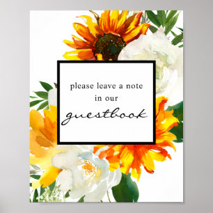 Artsy Sunflower Floral Símbolo Guestbook Poster