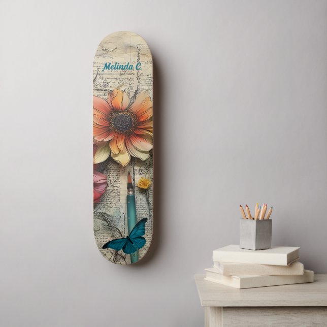 Artsy Vintage Floral & Butterfly Skate Deck (Arte de parede)