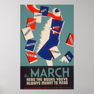 Arty Deco março que lê o poster vintage de WPA