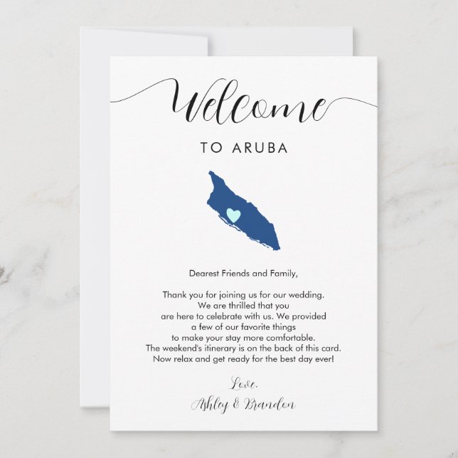Aruba Map Weding Carta Itinerária de Boas-vindas (Frente)