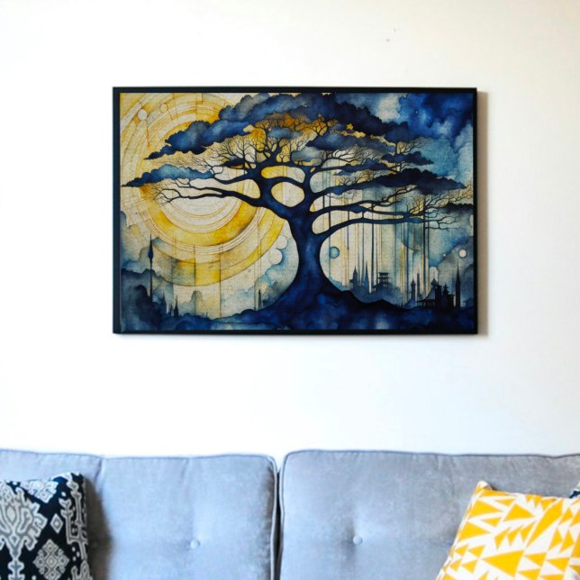 Árvore Azul no Papel de Tecido de Decoupage em Lua (Criador carregado)