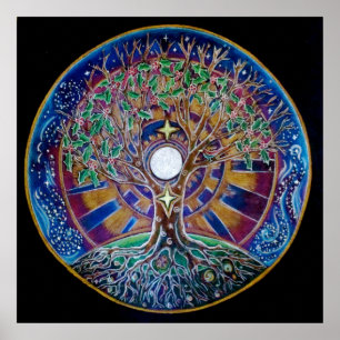 Árvore da Lua cheia do poster da mandala da vida