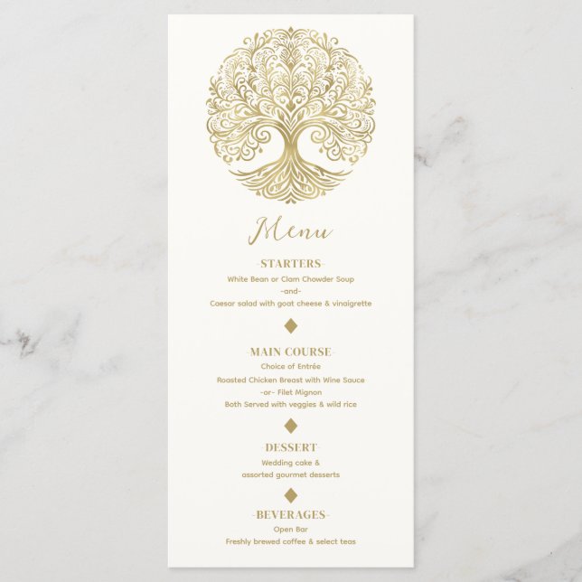 Árvore da Vida Creme e Dourado Menu de Casamento C (Frente)