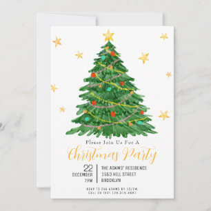 Árvore de Aquarela Convite de festas Feliz de Nata