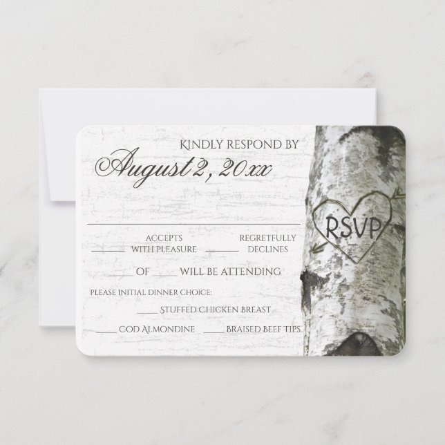 Árvore de Birch com RSVP de Coração Gravado (Frente)