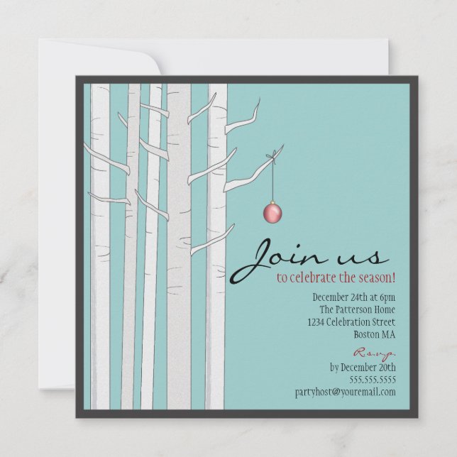 Árvore de Birch do Feriado e Convite para Ornament (Frente)
