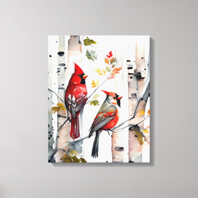 Árvore de Birch e Cardinals de Arte Canvas (Frente)