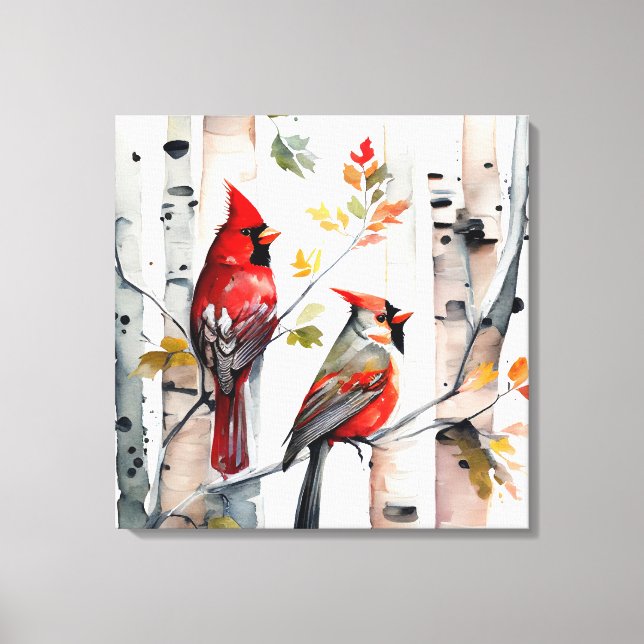 Árvore de Birch e Cardinals de Arte Canvas (Frente)