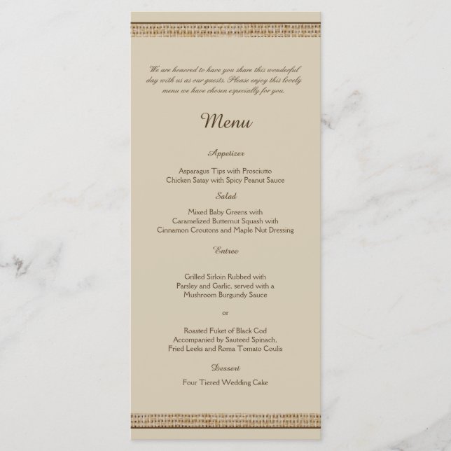 Árvore de Carvalho no Menu de Casamento Burlap (Frente)