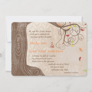 Árvore de Cores de Queda no Convite para Casamento