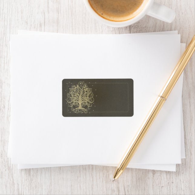 Árvore de espiral Dourada em preto com etiqueta de (Insitu)