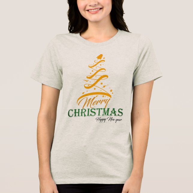 Árvore de Natal Alegre Camiseta Tri-Blend Feminina (Frente)
