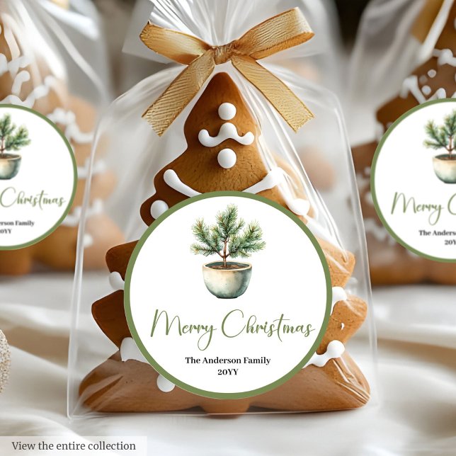 Árvore de Natal Botânica Boho Adesivo Aquarela (Boho Botanical Christmas Tree Watercolor Sticker)