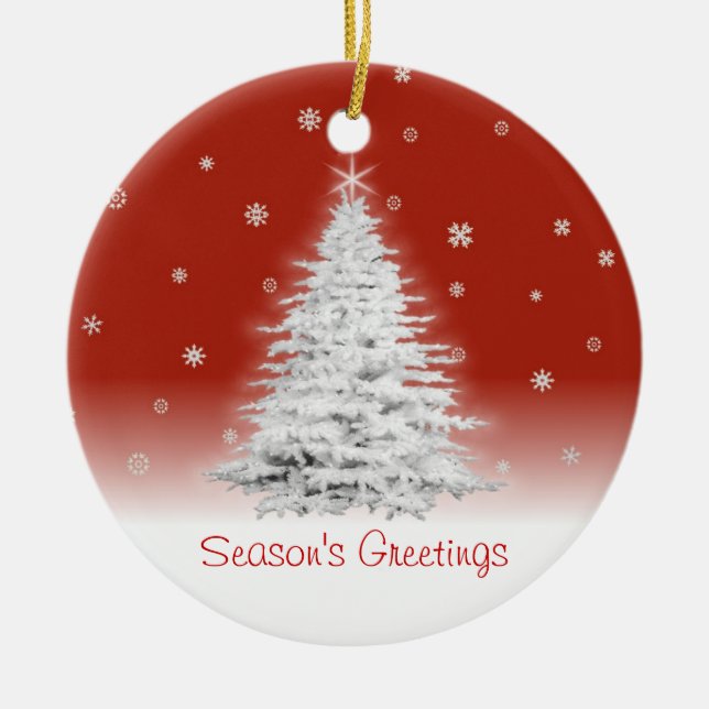 Árvore de Natal Branco Sobre Ornamento Vermelho (Frente)