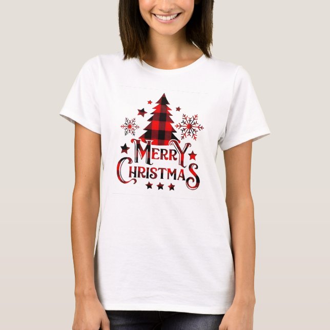 Árvore de Natal – Camiseta com Design de Feliz Nat (Frente)
