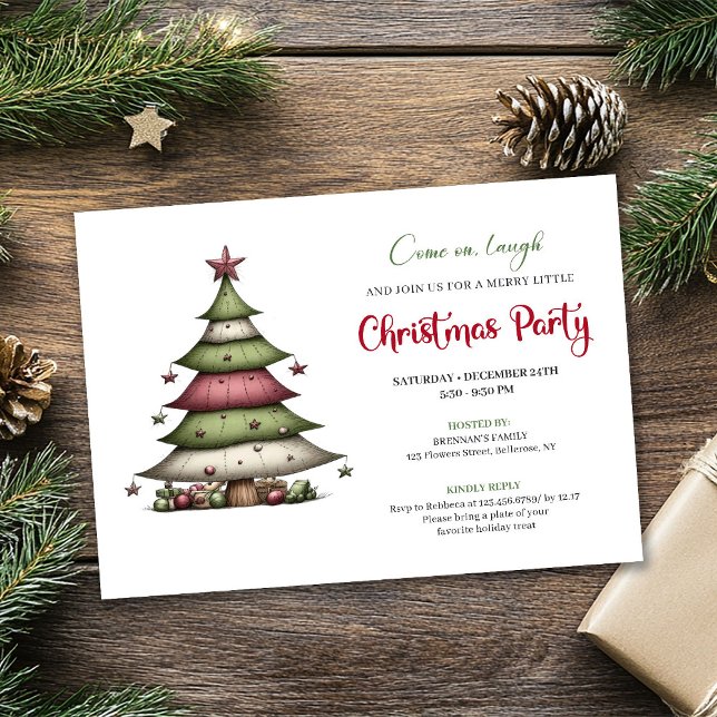 Árvore de Natal caprichosa convite de férias diver (Whimsical Christmas tree playful holiday invite)