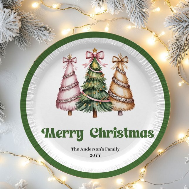 Árvore de Natal Chic Pratos de Papel Nome Editável (Chic Christmas Tree Editable Name Paper Plates)