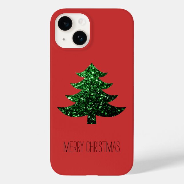 Árvore de Natal cinza verde Personalização Vermelh (Verso)