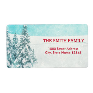 Árvore de Natal com Etiqueta de Fundo de Neve