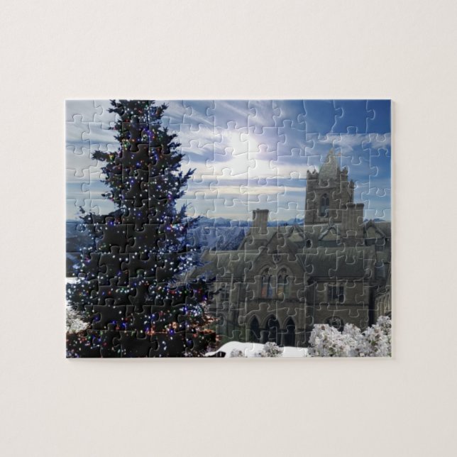 Árvore de Natal com Quebra-Cabeça de Antiga Igreja (Horizontal)