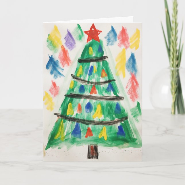 Árvore de Natal de cartão de Natal com giz de cera (Frente)