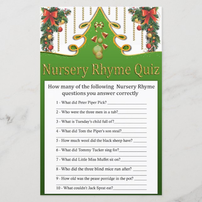 Árvore de Natal dourada Quiz de Rimas Infantis chá (Frente)