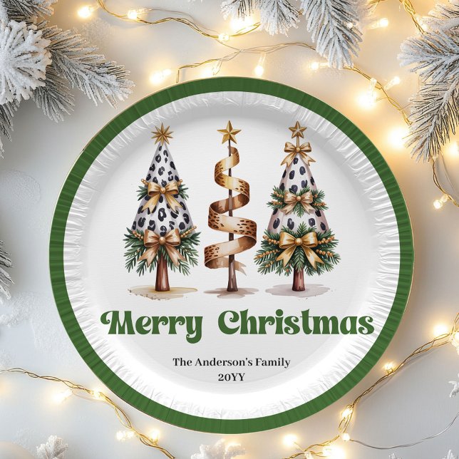 Árvore de Natal Elegante Prato de Papel Personaliz (Elegant Christmas Tree Editable Custom Paper Plates)
