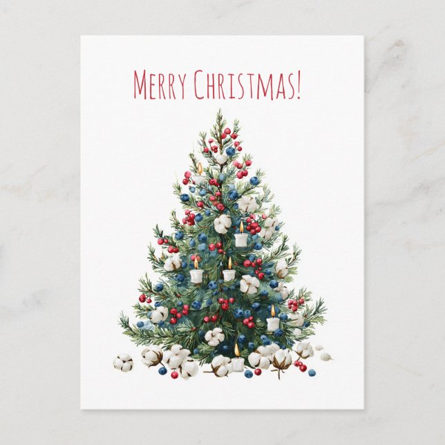 Árvore de Natal em aquarela, cartão de Natal (Frente)