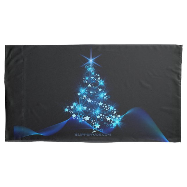 árvore de Natal estilizada SlipperyJoe azul brilha (Frente)